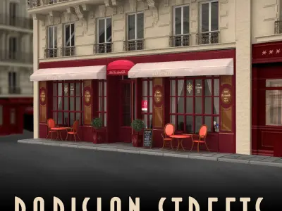 Collection of 22 typical Parisian restaurant hotel facade 3D model