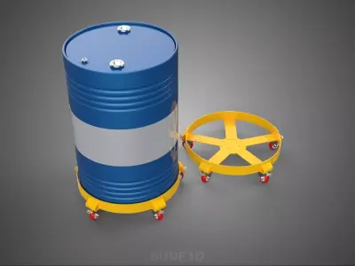 FIVE 5 WHEEL CASTER OIL DRUM BARREL TRANSPORT DOLLY CART STAND 3D model