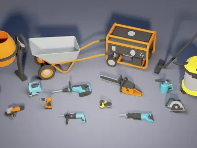 Collection of 15 low-poly Construction Tools Low-poly 3D model