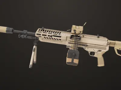 Machine Gun 14 Brown All PBR Unity UE Textures Low-poly 3D model