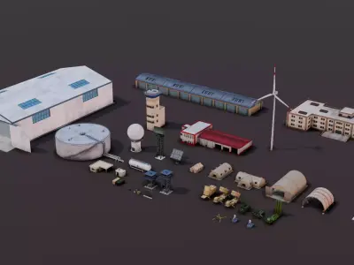 Army Base objects collection 3D model