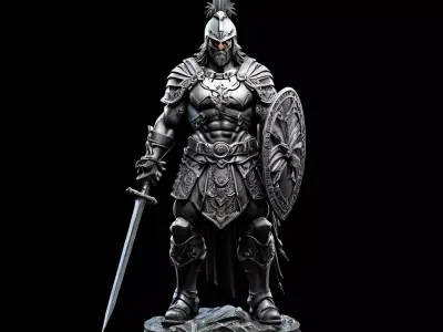 Highly Detailed Spartan Warrior Statue Low-poly 3D model