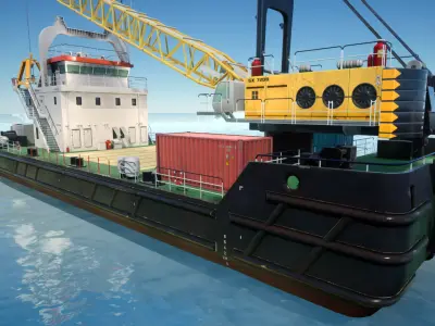 Crane Barge - low poly Low-poly 3D model