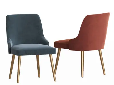 Dining Set round glass table with brass legs 3D model