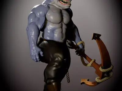 Angry Shark with anchor as a weapon 3D print model