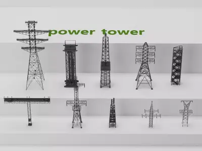 High Voltage Power Tower Pack Low-poly 3D model