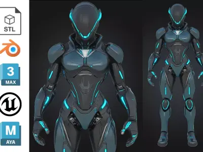 Female Sci-Fi Cyborg Character Low-poly 3D model