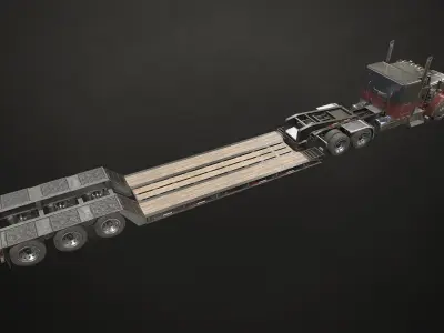 Flat Top Semi Truck Lowboy Trailer Low-poly 3D model