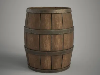 Wooden Barrel Low-poly 3D model 19