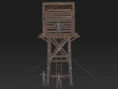 Wooden Medieval Watchtower-Plus Probs And Texture-Game Ready Low-poly 3D model