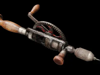 Hand old drill machine Game Ready Model  3D model
