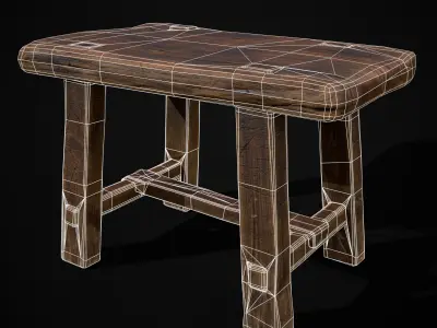 Rustic Wooden Stool Low-poly 3D model