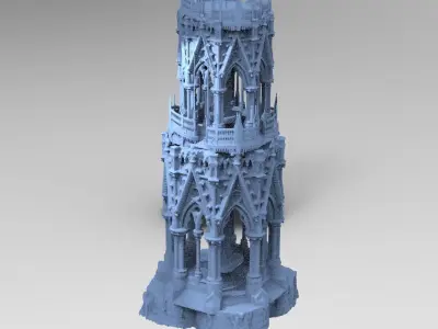 Poseidon ruins Tall tower 3D model