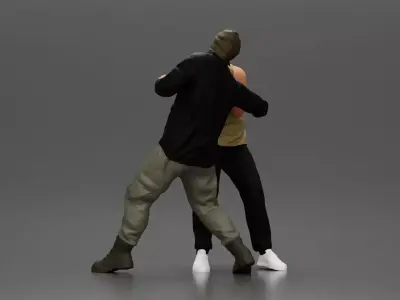 Asian Man in Hoodie Defending Against Attack in Intense Fight 3D print model