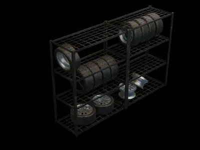 Shelve with Tires Low-poly 3D model