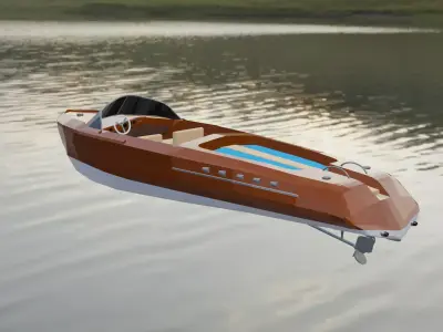 Low Poly Boat two motor boats floating in water Low-poly 3D model