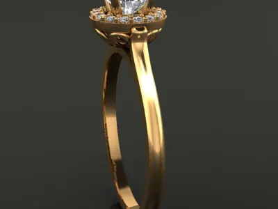 Round Halo Rope Floral Gallery Engagement Ring 3D print model