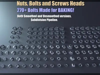 Bolts kit collection Nuts and Screws heads kit Low-poly 3D model