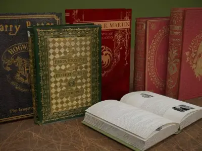 Set of books Low-poly 3D model