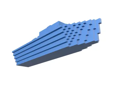 Voxel Style Simple Warship v1 004 Low-poly 3D model