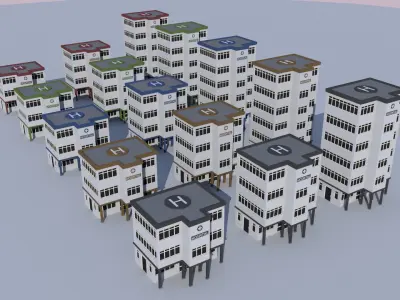 Cartoon Building Low Poly Building Commercial Hospital Low-poly 3D model