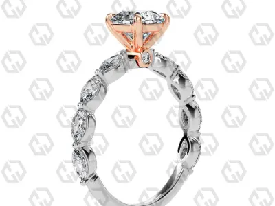 Ring 180 Radiant Shape marquise on shanks with Gems 3D print model