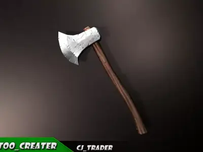 Lowpoly Axe Fantasy Game Weapon 3D Model Low-poly 3D model
