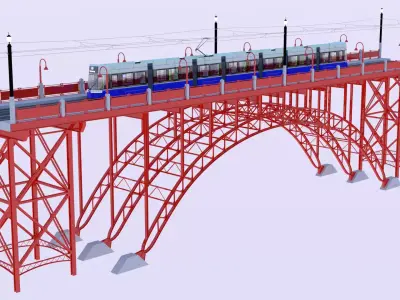 Bridge with Flexity tram 3D model
