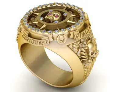 SKULL FACE DESIGN ANTIQUE RING 3D PRINTABLE MODEL 3D print model