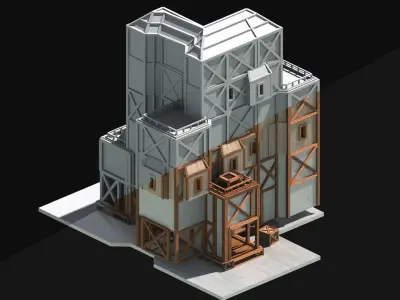 Medieval Low Poly Building  Castle Wooden Village Stone House 50 Low-poly 3D model