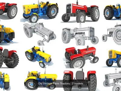 Old Vintage Farm Tractors 3D Model Pack