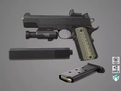 Pistol 07 Black Generic All PBR Unity UE Textures Included Low-poly 3D model