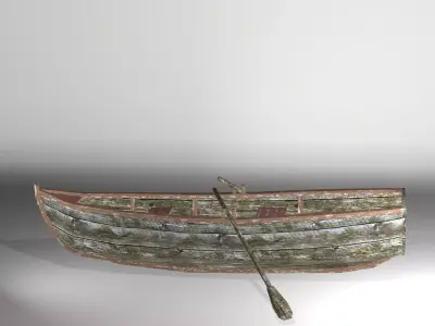 Lowpoly rowboat old wooden boat Low-poly 3D model