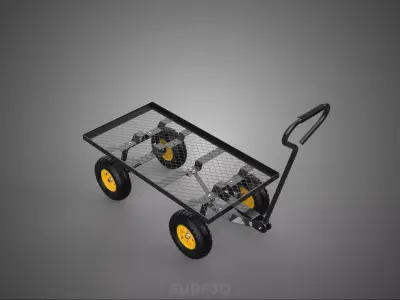 MANUAL FLATBED STEEL MESH GRID NET PLATFORM TROLLEY CART WAGON 3D model