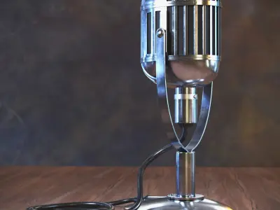 Chrome Vintage Studio Microphone with Cable 3D model
