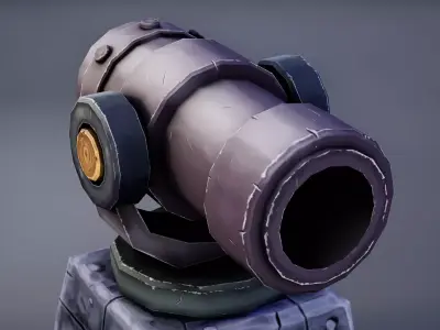 Cannon Turret Mounted Stylized Low-poly 3D model