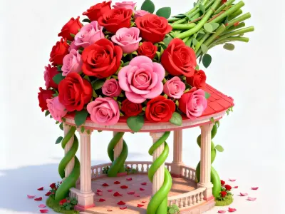 Enchanted Rose Bouquet Gazebo 3D Model Low-poly 3D model