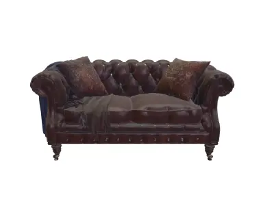 Vintage Chesterfield Leather Loveseat Sofa with Pillows 3D model