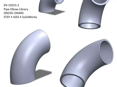 EN10253 Pipe Elbow 90 Long Radius DN250-DN400 CAD Library 3D model