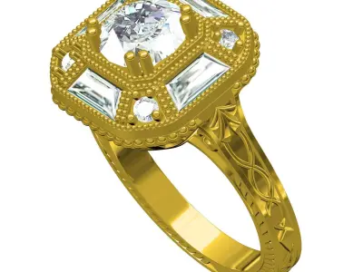Antique Octagon Shape Filigree Engagement Ring 3D print model