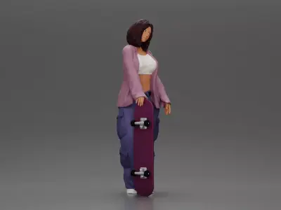 Skater girl wearing crop top cargo pants relaxed pose 3D print model