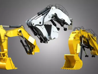 Hydraulic Excavator Cranes and Buckets  3 in 1 3D Model Pack