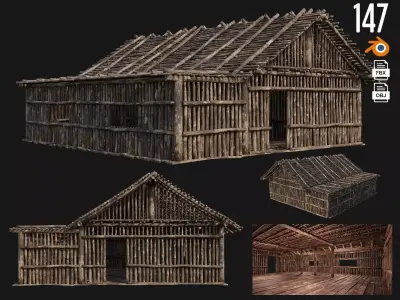 Old Wooden House 4K Textures GameReady 147 Low-poly 3D model