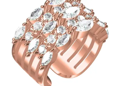 Antique Round and Marquise Diamond Wide Band 3D print model