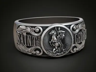 Saint George band ring baroque scrolls 3D print model