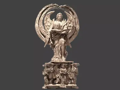 Medieval Stone Angel Christmas Wreath Statue  3D model