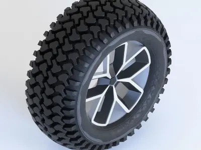 Offroad Tire Wheel Design Rim Low-poly 3D model