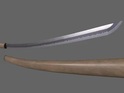 PBR Katana Japanese Sword Light Wood V3 Low-poly 3D model
