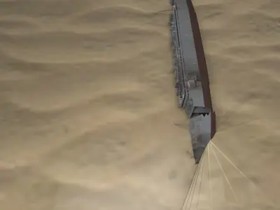 Shipwerck sinking ship in desert Low-poly 3D model