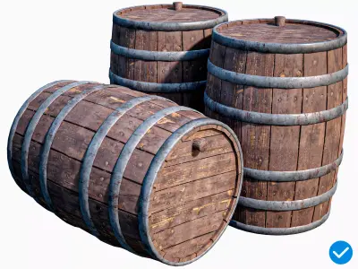Wooden Barrel High Quality Gameready PBR Low-poly 3D model
